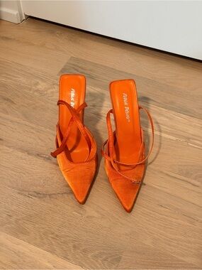 Public Desire Orange Pointed Toe Strappy Heels